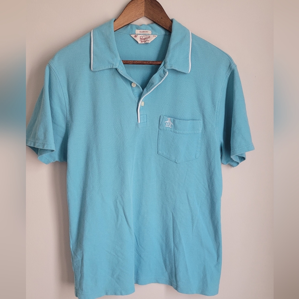 Original Penguin Blue Polo Shirt with White Trim